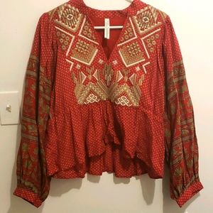 Anthropology balloon sleeve intricate pattern